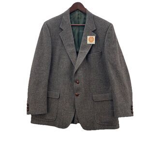 Vintage Kingsridge Tweed Blazer Mens 44R Wool Preppy Academia Leather Button USA